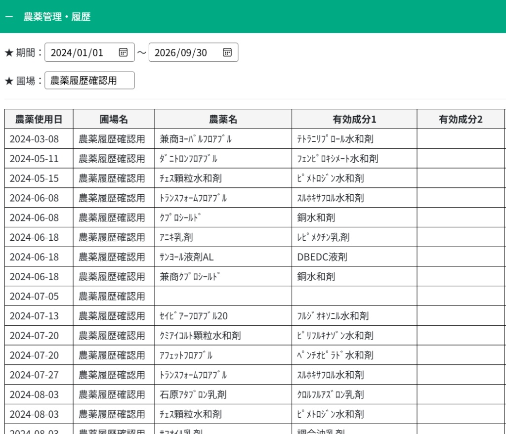農薬管理画面イメージ（2）